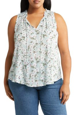 Bobeau Floral Sleeveless Top in Mint Floral
