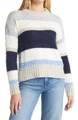 Bobeau Mix Stripe Crewneck Sweater in Taupe Combo