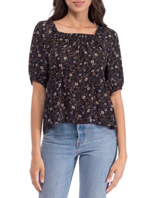 Bobeau Women's Tiered Square Neck Top in Black Purple Floral