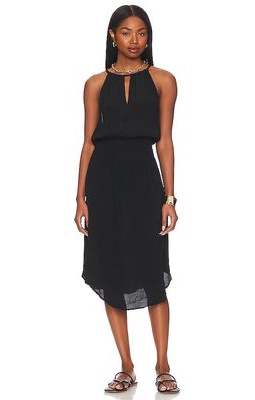 Bobi Black Smocked Waist Midi Dress in Black