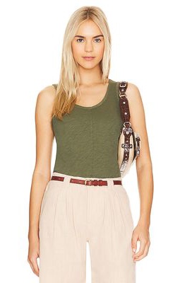 Bobi Cropped Middle Seam Tank in Olive