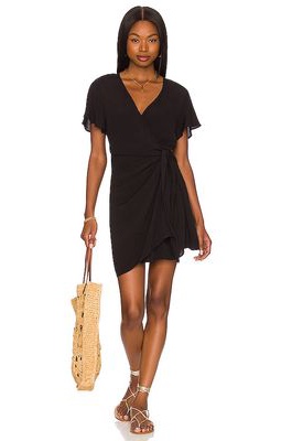 Bobi Luxe Crepe Wrap Mini Dress in Black