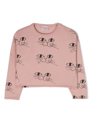 Bobo Choses cat-print cropped sweatshirt - Pink