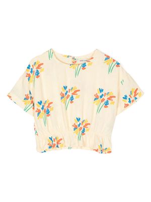 Bobo Choses floral-print flared-hem T-shirt - Yellow