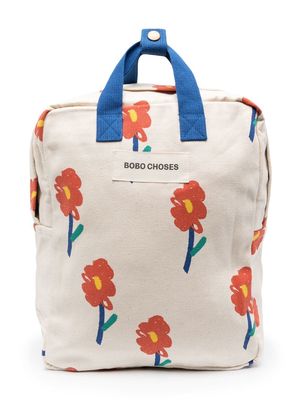 Bobo Choses floral-print logo-patch backpack - Neutrals