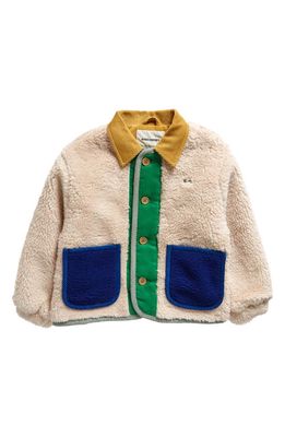 Bobo Choses Kids' Colorblock Recycled Polyester Faux Shearling Jacket in Cream Multi