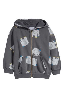 Bobo Choses Kids' Elephant Print Zip-Up Hoodie in Grey