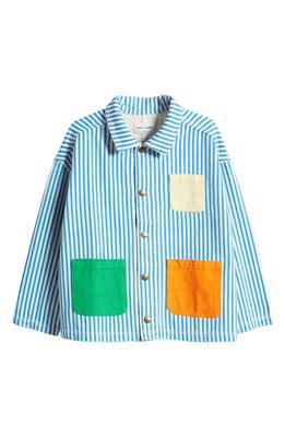Bobo Choses Kids' Stripe Colorblock Denim Jacket in Blue