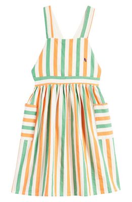 Bobo Choses Kids' Stripe Cotton Pinafore Dress in Off White