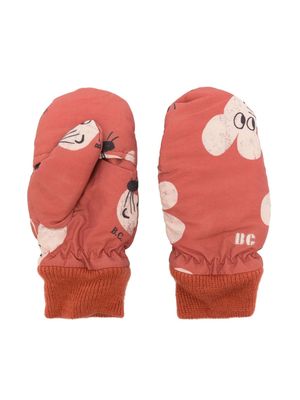 Bobo Choses Mouse logo-embroidered mittens - Orange