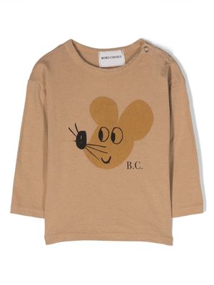 Bobo Choses mouse-print long-sleeve T-shirt - Neutrals