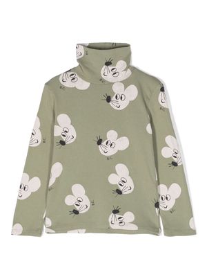 Bobo Choses Mouse-print roll-neck top - Green