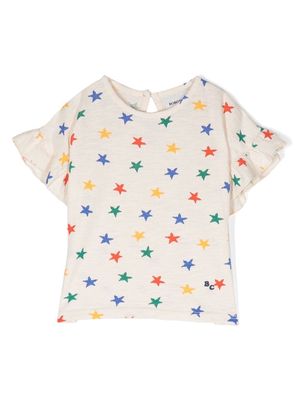 Bobo Choses star-print frilled-sleeve T-shirt - Neutrals