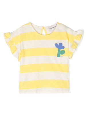 Bobo Choses striped ruffle-sleeve T-shirt - Yellow