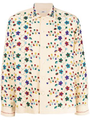 BODE bead embellished cotton-linen shirt - Multicolour