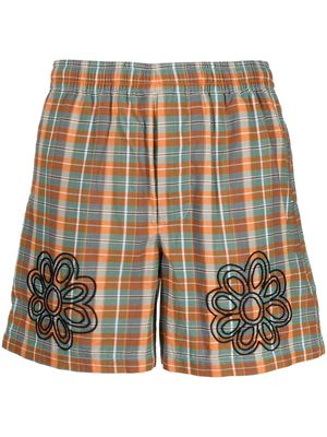 BODE bead floral Madras shorts - Green