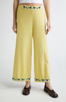 Bode Beaded Chicory Wide Leg Crop Pants in Yellow