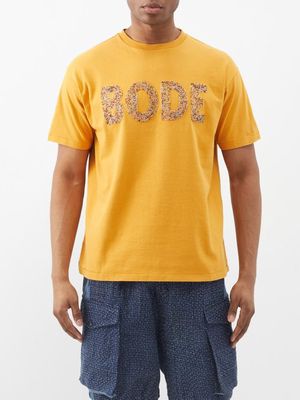 Bode - Beaded-logo Cotton-jersey T-shirt - Mens - Gold