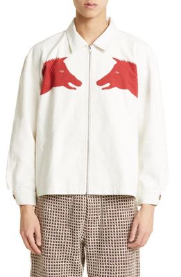Bode Boar Appliqué Zip Jacket in Red White