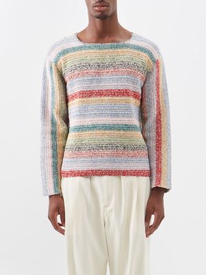 Bode - Boat-neck Striped Crotchet-cotton Sweater - Mens - Multi