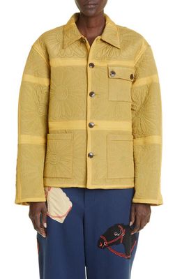 Bode Botanic Shadow Quilted Jacket in Tan Green