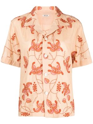 BODE Bougainvillea floral-embroidered cotton shirt - Brown