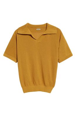 Bode Boxy Cotton Polo in Brown Yellow