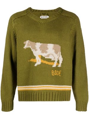 BODE Cattle-intarsia wool jumper - Green