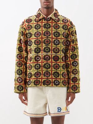 Bode - Circle-embroidered Linen Jacket - Mens - Yellow