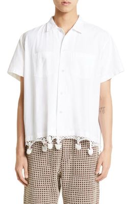 Bode Crochet Chick Short Sleeve Cotton Button-Up Shirt in Cream