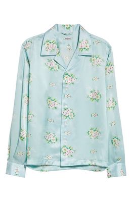 Bode Daisy Floral Print Silk Button-Up Shirt in Blue Multi