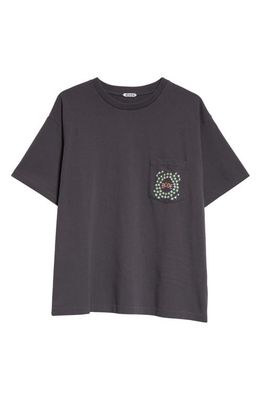 Bode Daisy Never Tell Embroidered Cotton Pocket T-Shirt in Charcoal