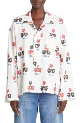 Bode Daisy Sprig Embroidered Cotton Shirt in Multi