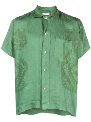 BODE damask short-sleeve linen shirt - Green