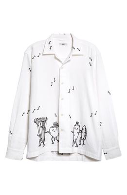 Bode Dancing Pantry Embroidered Cotton Button-Up Shirt in White Black