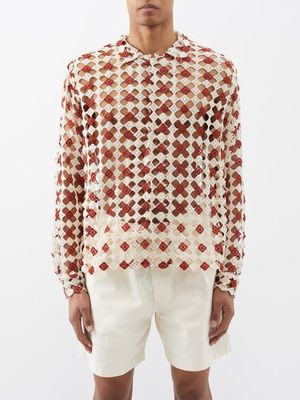 Bode - Diamond Crochet-lace Shirt - Mens - Brown White