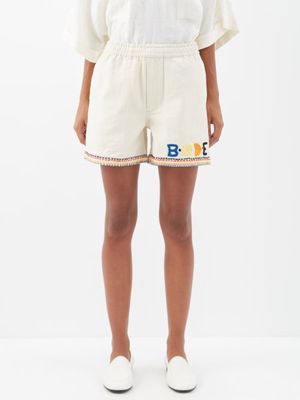 Bode - Donkey Party Embroidered Cotton Shorts - Womens - Cream Multi