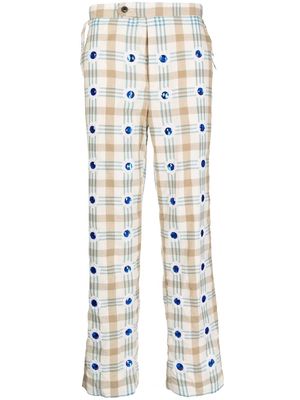 BODE embellished checked straight-leg trousers - White