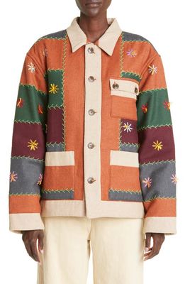 Bode Embroidered Autumn Quilt Wool Blend Jacket in Multi