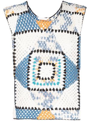 BODE embroidered colour-block top - White