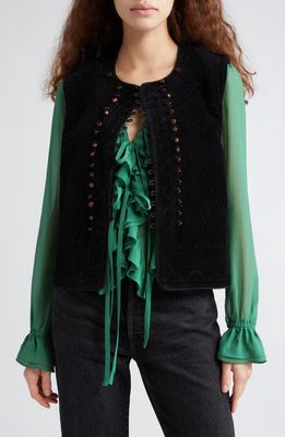 Bode Embroidered Cotton Velveteen Vest in Black