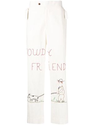 BODE embroidered cropped trousers - White
