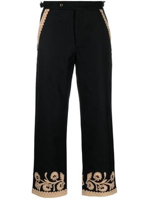BODE embroidered-hem detail trousers - Black