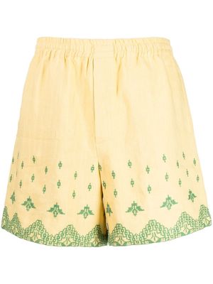 BODE embroidered linen shorts - Yellow