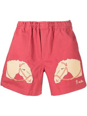 BODE embroidered-logo cotton shorts - Pink