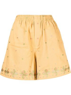 BODE embroidered-pattern flared shorts - Brown