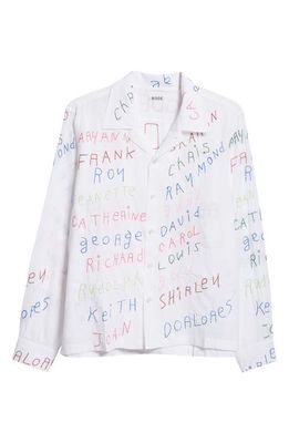 Bode Familial Hall Embroidered Long Sleeve Camp Shirt in White Multi