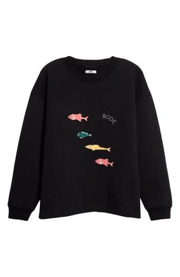 Bode Fish Appliqué Cotton Sweatshirt in Black