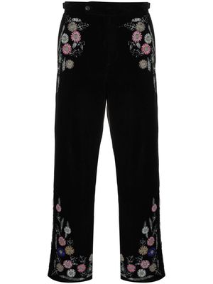 BODE floral-appliqué straight-leg trousers - Black