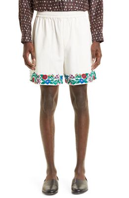 Bode Floral Embroidered Cotton Shorts in Ecmlt